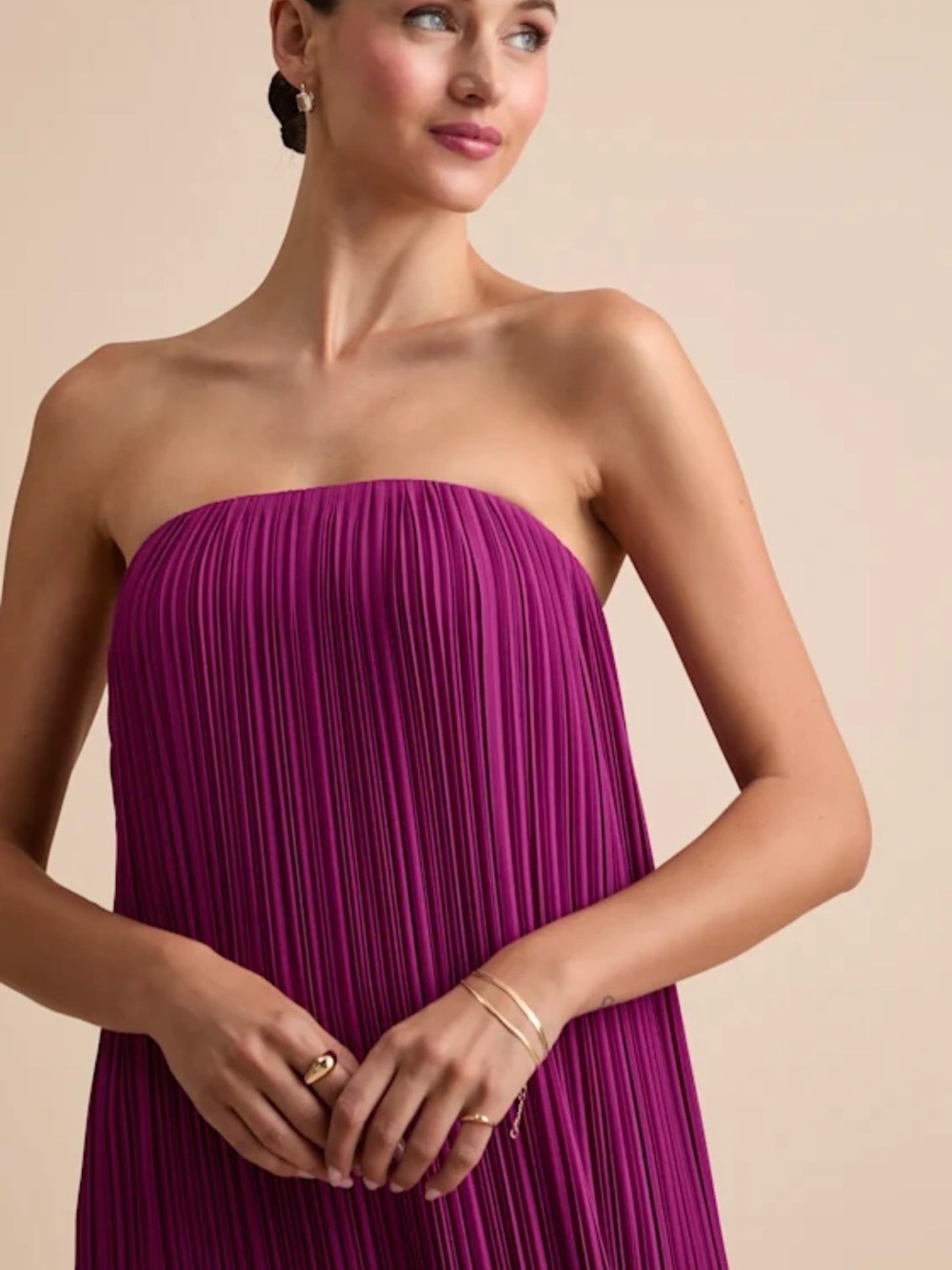 Lulu's Strapless Pleated Maxi Dress in Fuchsia - Picture 3 of 5